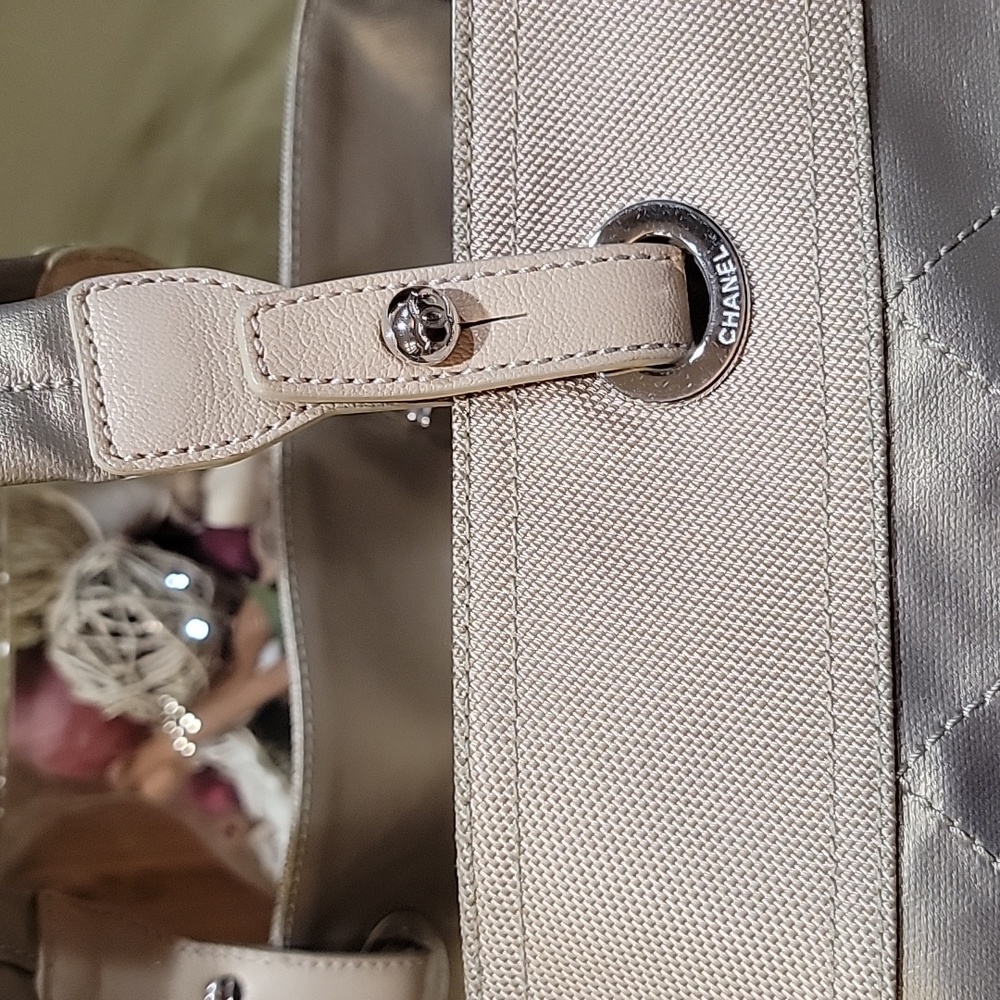 Chanel Paris Biarritz  EUC with COA Side Pocket Tote GM Quilted Metallic Canvas - Picture 3 of 16